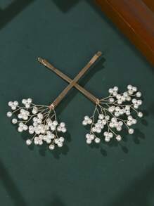 2 pièces Clips pour cheveux élégants et luxueux incrustés de cristaux et de faux perles, convenant pour les mariages/fêtes des femmes, cadeaux de mariée/demoiselle d'honneur. Peignes pour cheveux, peignes latéraux