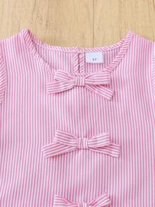 Girls Sleeveless Striped Ruffled Bow Tank Top + Striped Shorts 2Pcs Set, Summer