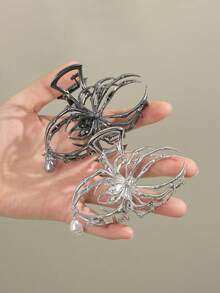 2 件装女士纯色万圣节个性化骷髅和爪子金属合金大号发夹，适合节日和日常使用，爪夹秋冬发饰，适合女士度假装