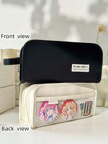 1pc Simple Color Pencil Case Pen Bag, Dual-Side Open Multi Inner Mesh Bag Transparent Pocket, For Stationery Pens Memo Student Back To School,Pencil Pouch,School Bag - Multicolor - View 7