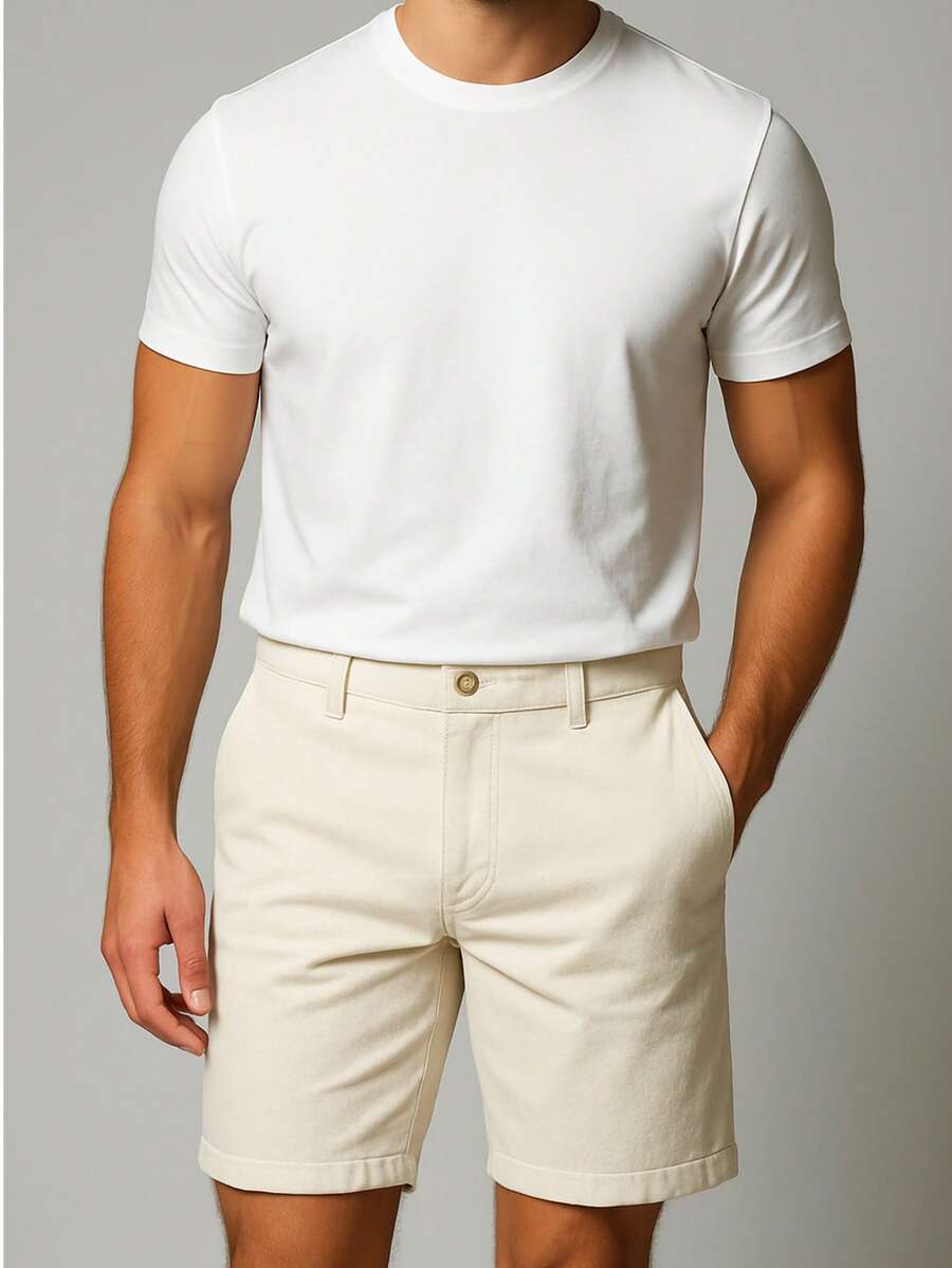 Men's 100% Cotton Denim Bermuda Shorts – Casual Mauricinho Shorts Model - 白色 - 查看 1