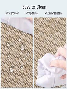 长方形桌布，法兰绒底，100%防水PVC材质，可水洗塑料桌布，适用于用餐、露营、室内外使用，棕色 - 彩色 - 查看 6