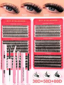 600PCS 4 Styles DIY Eyelash Extension Kit - Includes False Lashes, Glue, Remover, Tweezers & Brush, Professional & Beginner Friendly, Easy Home Use,Eyelash Starter Kit For Beginners: All-In-One Set With Lashes, Adhesive, Remover & Tools To Apply Easily At Home Like A Pro,Professional Eyelash Extension Kit For Home Use
