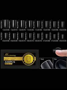 16 Sizes S&M Curved Arch Soft Gel False Nail Tips Full Cover Press On Almond Capsules French Coffin Square 320Pcs Artificial Fake Nails Extension For Women Girls DIY Manicure Supplies - Clear - View 12