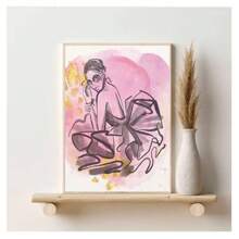 1pc Frameless Modern Fashion Women's Line Art Posters Minimalist Watercolor Fashion Wall Arts Nordic Style Living Room Bedroom Dormitory Study Bar Coffee Shop Office Room Wall Decoration Home Decoration