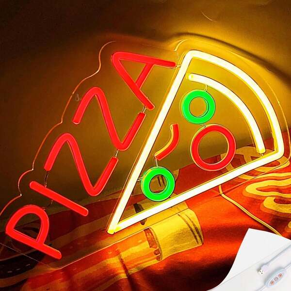 FOMZZE Neon-Schild mit Pizzaform, zur Pizzaladen-Dekoration, Pizzaform-Neonbeleuchtung, Pizza LED-Neonlichter, geeignet für Restaurant, Küche, Geschäft, Party, Geschenk, USB-Lampe kompatibel mit Laptop