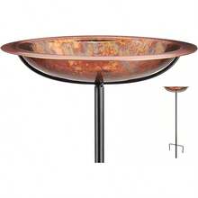 Fired Copper Garden Pole Stake Style Ground Bird Bath, Small 13" Diameter - Fired - View 1