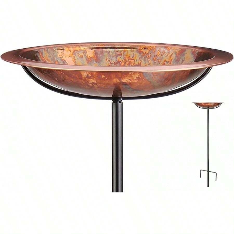 Fired Copper Garden Pole Stake Style Ground Bird Bath, Small 13" Diameter - Fired - View 1