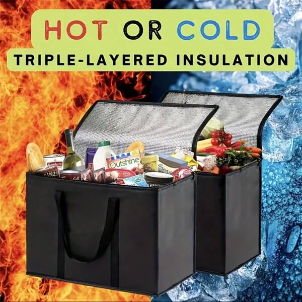 XL/Large Insulated Bag: Keep Food Hot & Cold For Hours - Grocery Tote, Soft Cooler Bag For Catering/Doordash, Pizza Warmer, Lightweight & Sturdy Zipper
