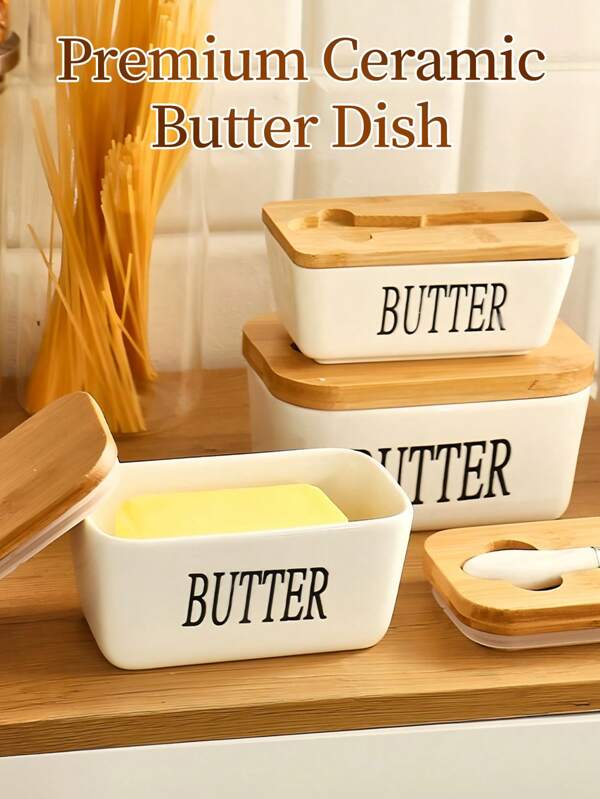 1pc Butter Dish With Lid, Large Butter Dish For Countertop,Ceramic Butter Keeper Container With Knife And High-Quality Silicone Sealing Butter Dish For Home Decor Good Kitchen Gift With Cover Perfect
