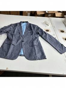 男士缺口翻领西装外套休闲商务夹克运动外套修身印花西装外套 - 淺灰紫 - 查看 7