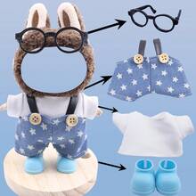 4-teiliges Bekleidungsset (ohne Puppen) geeignet für 17cm Stoffpuppen als Ersatz für Puppen der ersten, zweiten und dritten Generation. Bekleidungsset/Schuhe aus Lumpentuch, Träger, Hose, Bekleidungsset mit Lumpentuch, exquisites Zubehör geeignet als Geschenk - Verschiedenfarbig - Übersicht 8