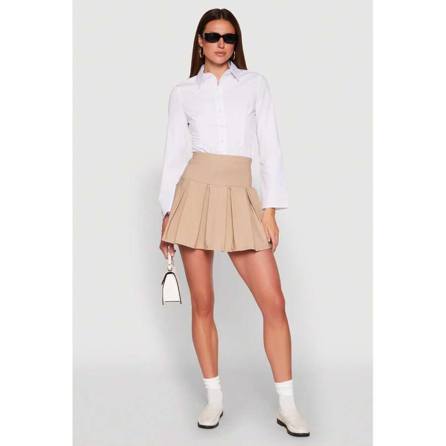 High Waisted Mini Pleated Skirt - Multicolor - View 1