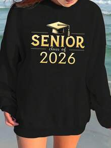 Graduation SENIOR Class Of 2026 Women's Fashion Sweatshirts - 黑色 - 查看 1