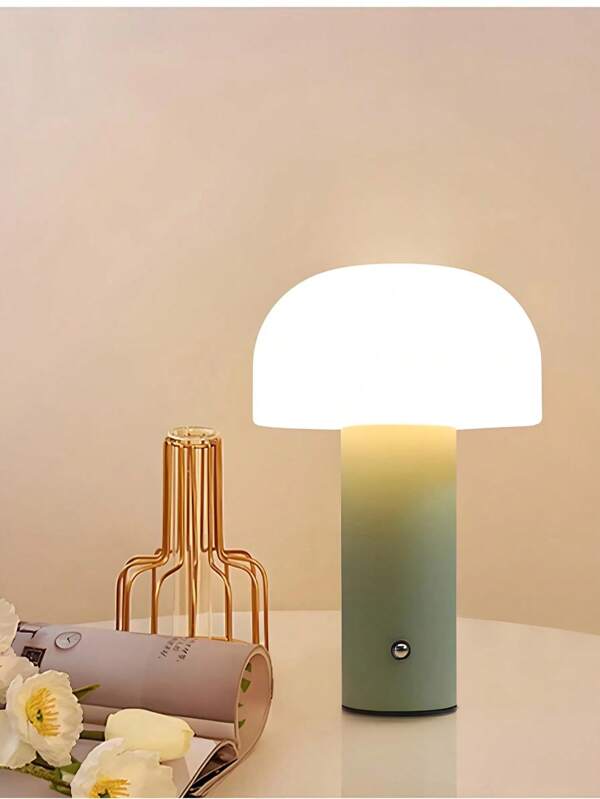 1pc Green Home Decoration LED Table Lamp, Iron Body, Acrylic Shade, Touch Three Colours Changing Light, Rechargeable Portable Camping Lamp, Suitable For Dining Room, Study Room, Bedroom, Bedside, Living Room, Office Home Decoration, RC Dimming, Long Press To Adjust Brightness