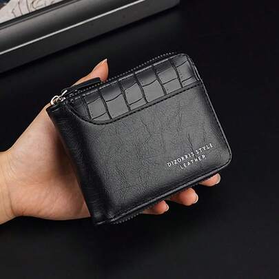 Cartera de cuero genuino para hombre, cartera de lujo para hombre, portador de tarjetas con cremallera, bolsillo para monedas, cartera RFID, regalo para hombre, cartera con clip para billetes, mini cartera, cartera de hombre, cartera pequeña de cuero genuino