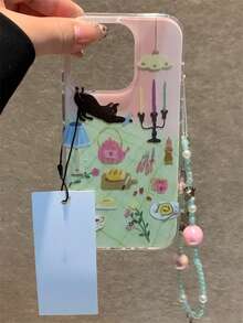 可爱卡通野餐猫咪插画手链和手机壳，适用于 17 Pro Max、17 Pro、17、16 Pro Max、15、14 Pro、13、12、11，精致后盖 - 野餐插畫貓 - 查看 4