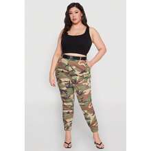 Plus Size Almost Famous Belted Camouflage Cargo Joggers - Multicolor - View 1