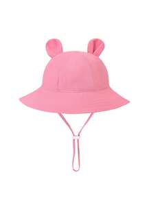 1 pieza Sombrero de pescador transpirable de unicolor con protección solar para bebés de 3-12 meses, Gorro de punto con orejas de conejo para niños pequeños, Gorra versátil con orejas de oso de unicolor, adecuada para uso casual y protección solar al aire libre - 1PC - Ver 18
