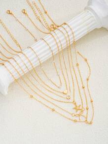 17KM 6pcs/Set Boho Starfish Bow Imitation Pearls, Heart & Rhinestone Long Pendant Necklace Set For Women, Summer Beach Vacation Dinner Gift