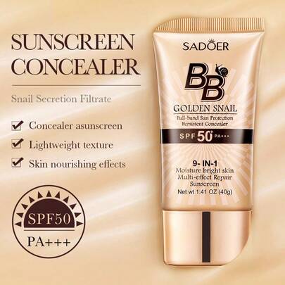 9-In-1 Gold Snail BB Cream, SPF 50+ Sunscreen, Moisturizing, Brightening & Repairing, Nourishes Facial Skin (2 Color Options)