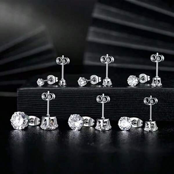 5PCS Silver Shiny Faux Zirconia Magnetic Stud Earrings Without Piercing For Women Party Jewelry Gifts(No Paper Jam)