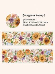 Ancient Forest PET Planner/Scrapbooking Tapes, Floral Poetry Series, Creative Floral Decorative Tapes For DIY, 4 Styles Of Elegant Floral Planner/Journal Tapes School Supplies, Back To School - Multicolor - View 14