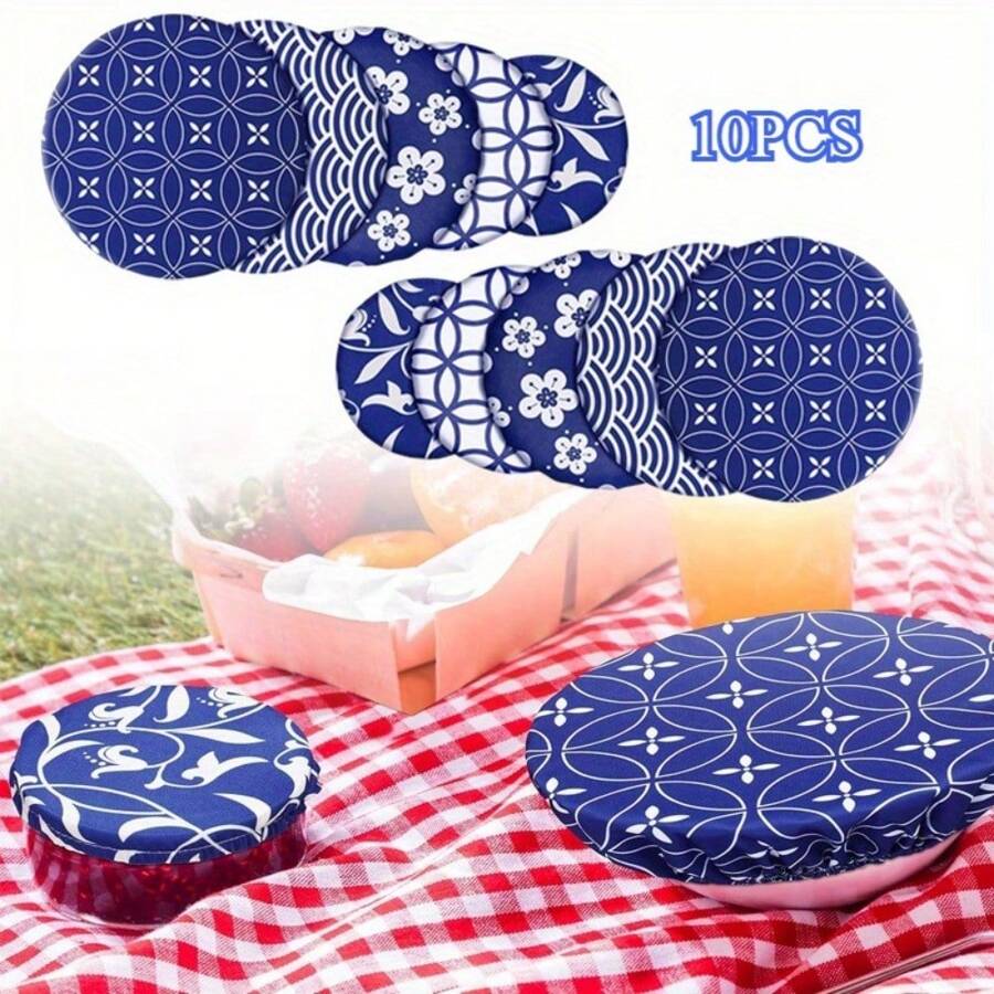 10 Piece Reusable Bowl Covers Set 5 Sizes Stretch Fabric Elastic Lids For Sourdough Proofing Food Storage Fruits Leftovers Stylish Design