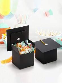Set de 5 piezas/10 piezas/20 piezas Caja de regalo de caramelo con forma de birrete de graduación, Caja de galletas y chocolates para la fiesta de graduación, Decoración de mesa de graduación con borla dorada, Navidad