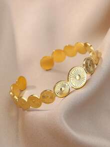 Edelstahl Armreif Armband für Frauen, Luxus Goldfarbe Manschette Armband, modischer Hochzeitsschmuck, Valentinstag Geschenk - B1870G - Übersicht 3