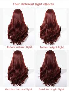 Peruca Longa e Ondulada Chique de Cor Borgonha e Marrom com Franja para Mulheres - Acabamento Fosco, Cabelo Sintético Resistente ao Calor, Perfeita para Natal e Festas, Peruca, Estilo de Festa - Vinho - Visão 11