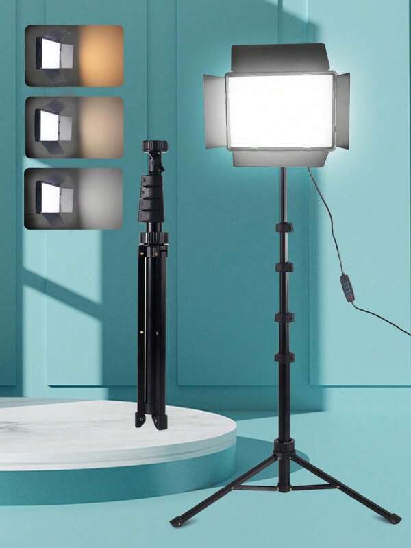 UEGOGO 10 Inch Professional LED Studio Spotlight, Square Fill-Light LED With Windshield, 160cm/63inch Adjustable Tripod, Portable Fixture, Tri-Color Adjustable, No Batteries Required, For Photo And Video Recording, Photo Selfie And Video Zoom Sessions, Handheld Selfies, Outdoor Events, Interviews, Live Streaming Suitable For Photography, Video Recording, Live Streaming, Zoom Meeting, Vlogging, With Stand Selfie Light Phone Light