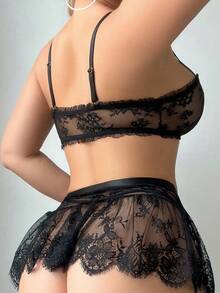 5pcs/Set Women Sexy Romantic Lace Mini Skirt With Stocking Lingerie Set, For Christmas Lencería Para Mujer Lenceria Para Mujer Lenceria Lencería Lingerie For Women>Valentine Lingerie Set Lingerie Set>Sexy Valentine's Day>Lingerie Lengeries Set Valentines Day Lingerie Valentines Lingerie Valentine Lingerie Valentine's Day Lingerie - 黑色 - 查看 2