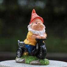 Dekorative Radfahrer Zwerg Statue für den Außenbereich, Garten, Hof - Süße Zwerg Deko Statue für Terrasse, Rasen und Hof