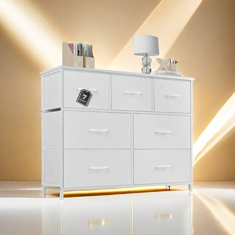 Bedroom Dresser, 7 Fabric Drawer Dresser, Storage Cabinet Organizer, Dresser And Chest Of Drawers, Storage Cabinet With Fabric Chest, Chest Of Drawers, Metal Frames, Light Furniture For Living Room, Bedroom, Artwork Storage Cabinet, Storage Cabinets - White - View 1