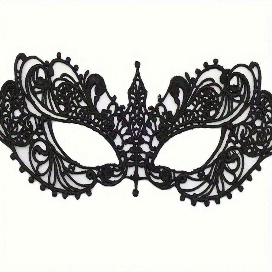 1件优雅黑色蕾丝舞会面具 - 威尼斯狂欢节女士面具，哥特式舞会派对配饰（可调节丝带）圣诞装饰家居圣诞礼物圣诞装饰 - 黑色 - 查看 1