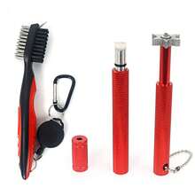 Herramienta afiladora de ranuras de palos de golf, cepillo de golf y limpiador de ranuras con mosquetón retráctil de cremallera de aluminio, afilador de ranuras de golf para cuñas e hierros, ranuras en U y V, accesorios de golf para hombres