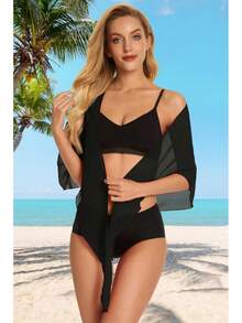 Swimsuit Coverups Women Sarong Beach Bikini Wrap Sheer Short Skirt Chiffon Scarf Swimwear,Designed Women And Teenagers. - 粉紅紫色 - 查看 8