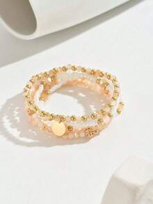 5 件套时尚多层米粒珍珠项链手链吊坠首饰套装 - 均碼 - 查看 7