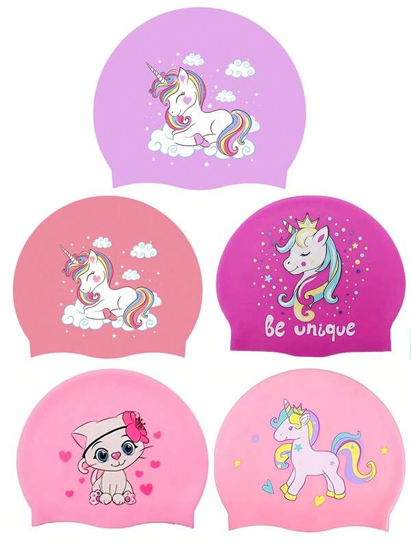 Silikon Cartoon Einhorn Schwimmkappe, geeignet für kurze/wellige/mittellange Haare, wasserdichte rutschfeste Schwimmkappe, Strandutensilien, Strandaccessoires, Poolschwimmer