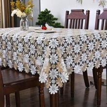 1 pièce Nappe rectangulaire en polyester blanc beige vintage bohème avec motif tournesol marguerite ajouré, décoration de la maison, cuisine, café, utilisation extérieure