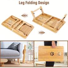 Bamboo Laptop Bed Table Laptop Tray Adjustable Laptop Table Laptop Desk Tray Table Portable Laptop Stand Foldable Bed Table Breakfast Tray With Drawer For Bed Sofa - Variant1 - View 5