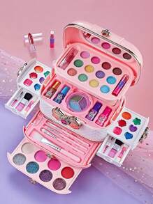 1pc Kids Pretend Makeup Set, Girls Makeup Palette, Princess Handbag, Cosmetic Beauty Vanity Kit, Lipstick, Eyeshadow, Kids Birthday Gift