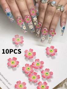 10 Pieces Of Pink Flower Nail Art Accessories, Resin Three-Dimensional Nail Art Pendants, DIY Wearable Nail Material Pack. Simple Style And Versatile, Suitable For Nail Salons