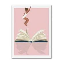 1 Pieza Póster de impresión en lienzo HD de una chica leyendo un libro, arte de pared moderno y simple, opcional con marco, para decoración del hogar, sala de estar o dormitorio
