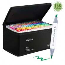 Chen Rui 168 种颜色，1 套双头酒精马克笔，陈瑞马克笔，带底座的毛笔和凿子永久性马克笔，Bobbie Good 泰迪熊涂色书的美术用品套装，适合青少年女孩、男孩和艺术家的礼物，非常适合返校 - 168色/套 - 查看 13