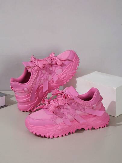 New Women Sports Casual Sneakers White Synthetic Upper Low-Top Lace-Up Shoes, Thick EVA Cushioning Sole, Breathable Lining, Round Toe, Comfortable & Fashionable, All Season