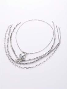 DareSee 4pcs/Set Fashionable Silver-Tone Alloy Multi-Layer Heart Pendant Necklace Set, Luxury Accessory For Women Summer Party Valentines, Mom, Mother, Mother's Day, Gift Music-Fest Y2K-Fest Back To School Autumn