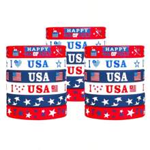 6-Piece Set Of American Flag Men's And Women's Accessories, Rubber Wristbands, Sports Wristbands, Silicone Wristbands With Red, White, And Blue Star Patterns, Holiday Commemorative, Birthday Gifts, Sports Wristbands, Beach Accessories