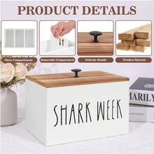 Tampon Holder For Bathroom, Farmhouse Pad Orgainzier Container, Rustic Wood Bathroom Storage Bin With Lid, Movable Partition Feminine Product Organizer, Tampon Storage Container For Bathroom, For Bathroom Small Bathroom Storage Cabinet, Multi-Compartment Durable & Easy-Clean Design For Swabs, Feminine Hygiene Supplies(The Words On The Box Are Random) - 白色 - 查看 3